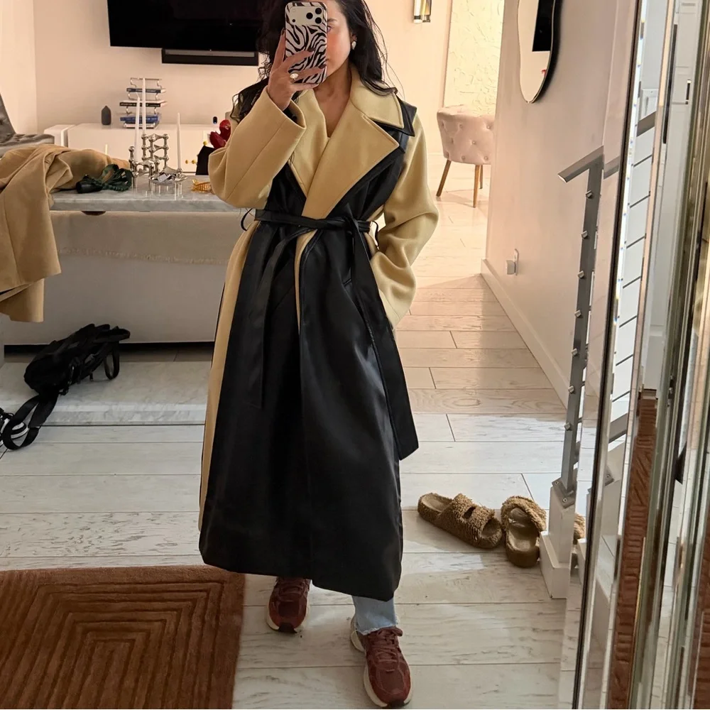 Topshop Black and Tan Women's Coat - Picture 9 of 10